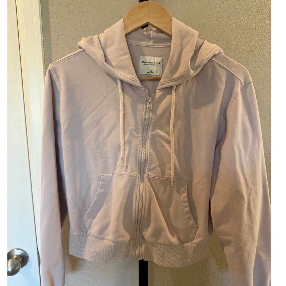 Abercrombie & Fitch Womens Cropped‎ Zip Up Hoodie Light Pink XS Soft Collection